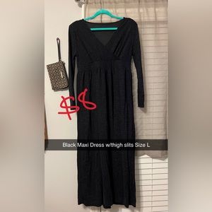 Black sparkle maxi dress with thigh slits!
